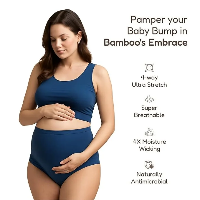 TUMMY  TUMMY Maternity Combo Set | Bamboo Cotton High Waist Pregnancy Panty, Non Padded Nursing Bra & Reusable Nursing Breast Pads | Soft, Breathable Postpartum & Breastfeeding Essentials for New Moms for Women | Best Price UAE